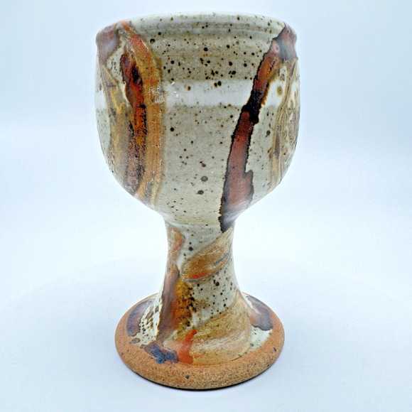 Studio Art Pottery Goblet Chalice Cup Textured Glazed Brown Gray Stoneware #4 - Picture 3 of 10